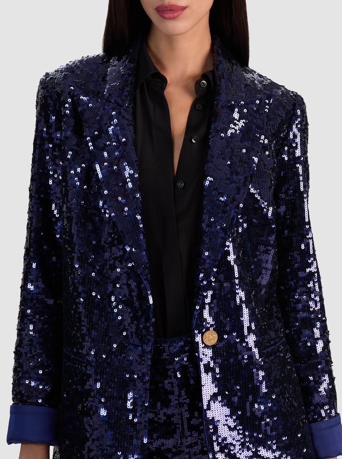 QUINCY SEQUIN BLAZER - MIDNIGHT BLUE image 3 - ALICE + OLIVIA