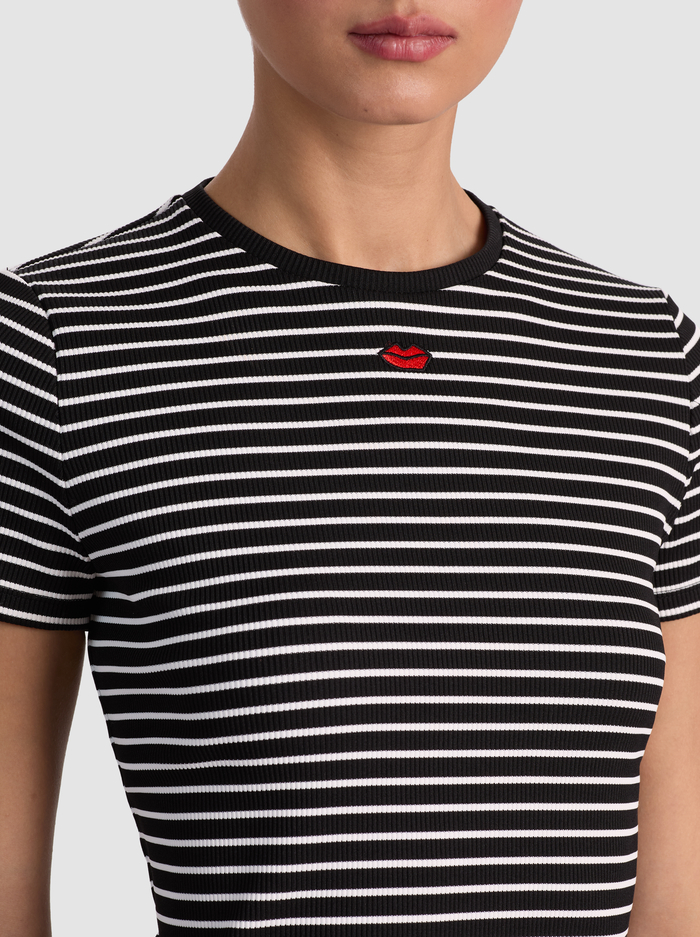 CINDY CROPPED TEE - BLACK/OFF WHITE STRIPE image 3 - ALICE + OLIVIA