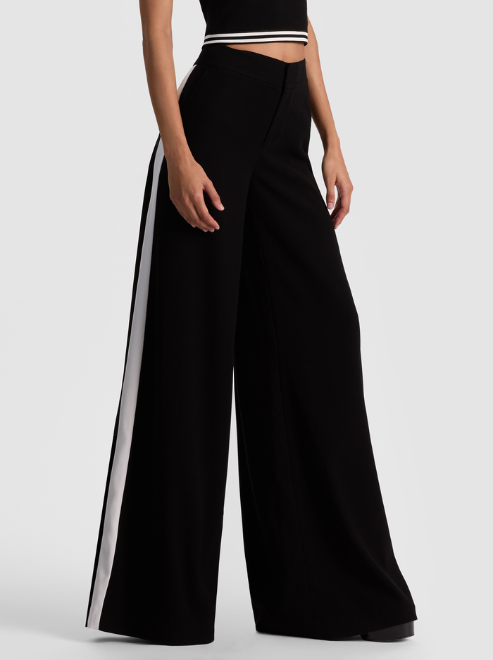NESSI TROUSER WITH SIDE STRIPE - BLACK/OFF WHITE - Alice And Olivia