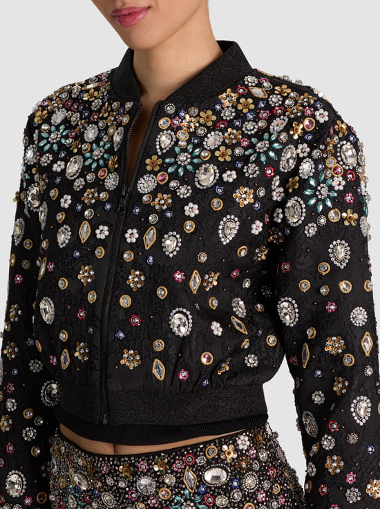 BLACK/MULTI-JACKIE EMBELLISHED BOMBER JACKET