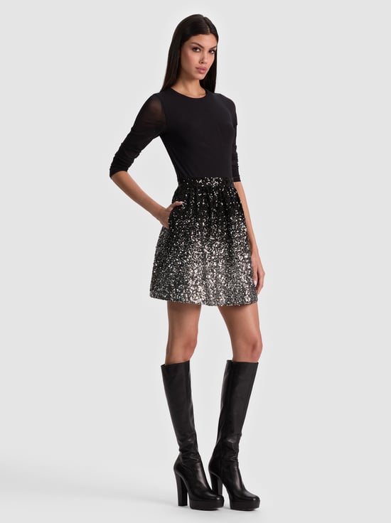 BLACK/MULTI-CHARA EMBELLISHED MINI DRESS