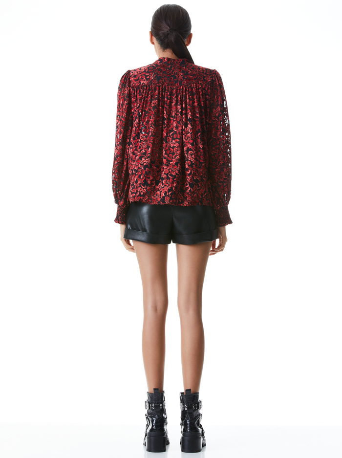 SERENA MANDARIN COLLAR BLOUSE - UPSTATE SCROLL DEEP RUBY image 1 - Alice And Olivia