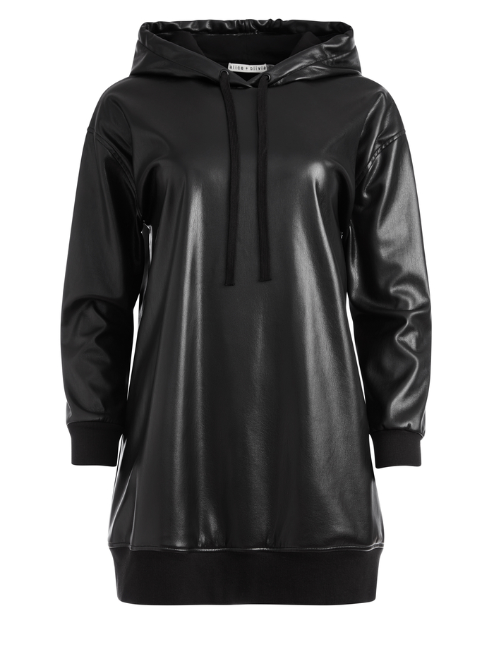 DECLAN VEGAN LEATHER SWEATSHIRT DRESS - BLACK image 5 - Alice And Olivia