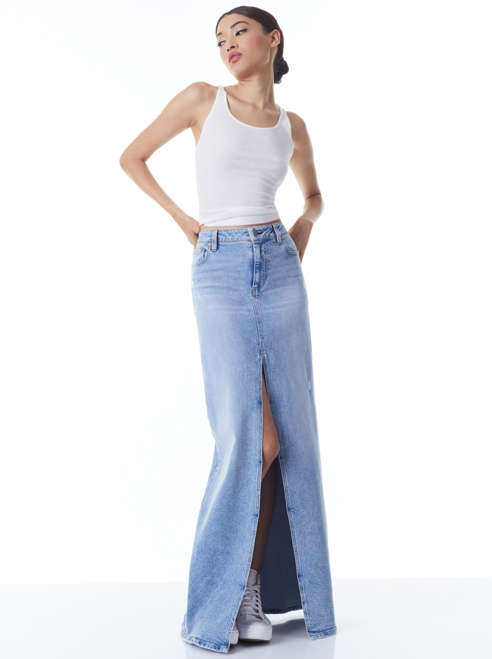 RYE HIGH WAISTED DENIM SKIRT - LIGHTNING BLUE image 3 - Alice And Olivia