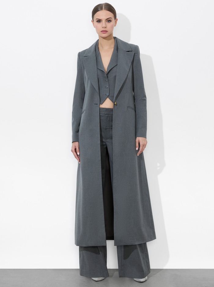 THEO NOTCH COLLAR COAT - SHADOW GREY MELANGE - Alice And Olivia