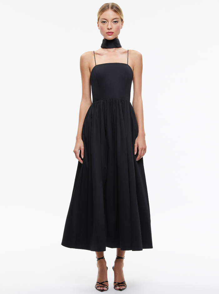 GLYNIS SPAGHETTI STRAP SCARF MIDI DRESS - BLACK image 4 - Alice And Olivia