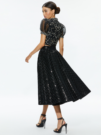 BLACK/MULTI-KRISTINA EMBELLISHED PUFF SLEEVE CROP TOP