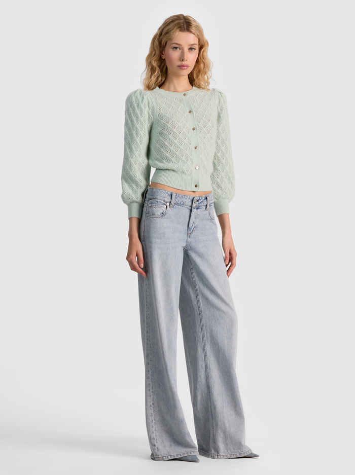 DORIS POINTELLE CARDIGAN - GREEN TEA image 4 - Alice And Olivia