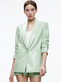 DENNY VEGAN LEATHER SHAWL COLLAR BLAZER - PISTACHIO