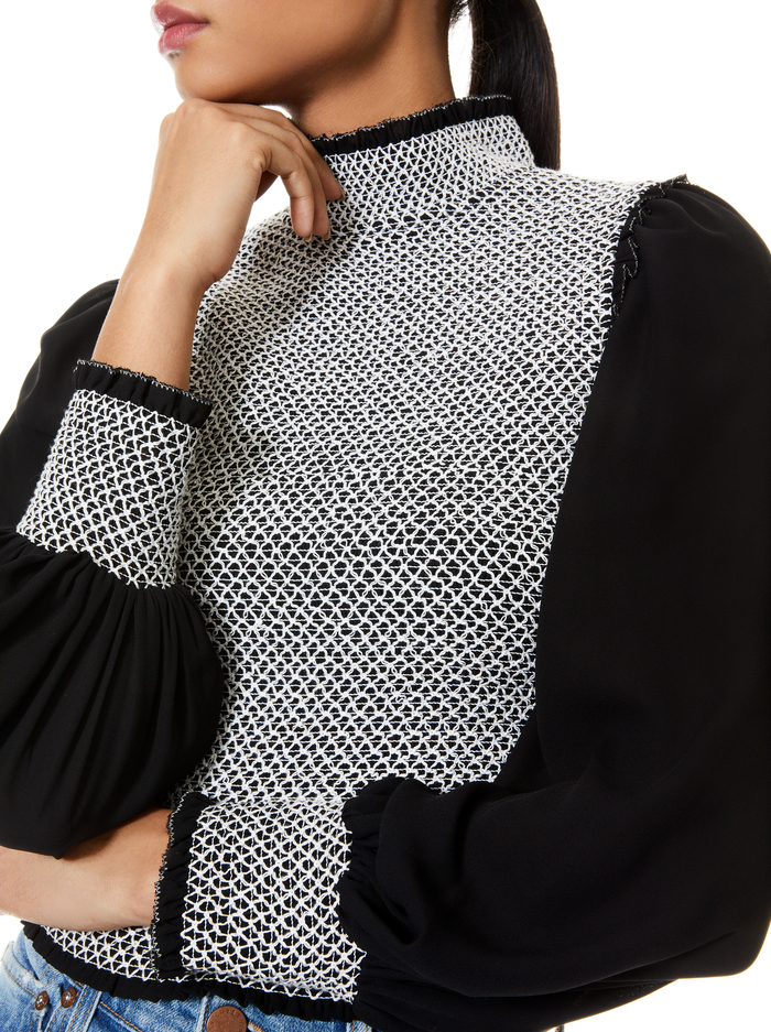 AVIVA SMOCKED BLOUSE   - BLACK/WHITE image 3 - Alice And Olivia