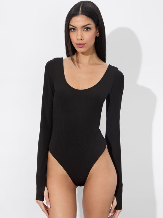 BLACK-RHYS RIBBED BALLET BODYSUIT