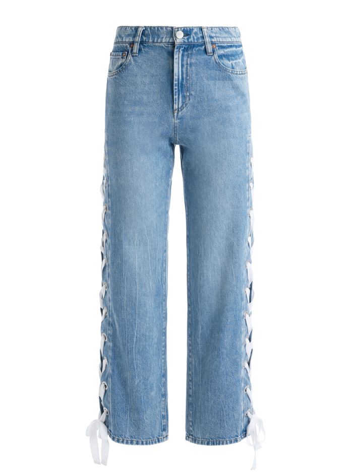 REITA MID RISE JEAN WITH TIE SIDE SEAM - SULLIVAN VINTAGE BLUE image 5 - Alice And Olivia