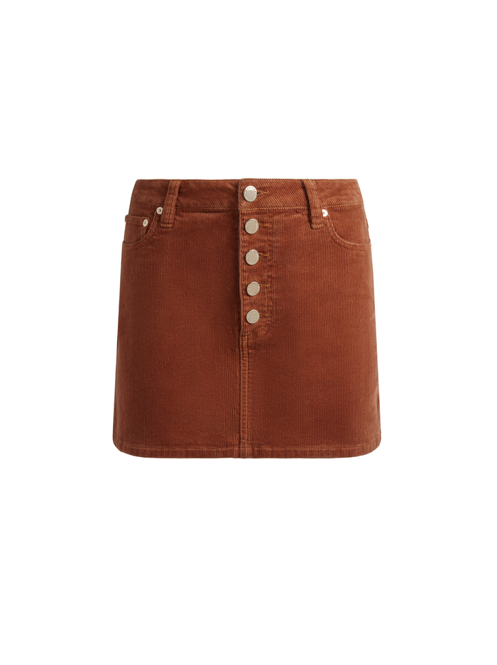 JOSS HIGH RISE BUTTON FRONT CORDUROY SKIRT - CAMEL image 5 - Alice And Olivia