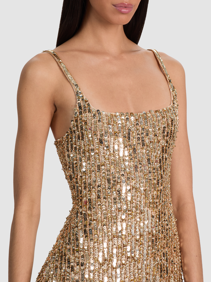NINA EMBELLISHED MINI DRESS - CHAMPAGNE/GOLD image 2 - ALICE + OLIVIA