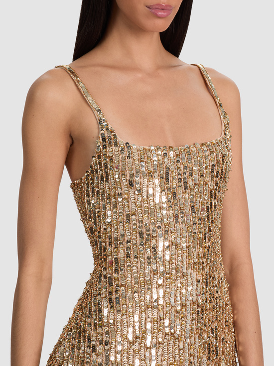 CHAMPAGNE/GOLD-NINA EMBELLISHED MINI DRESS