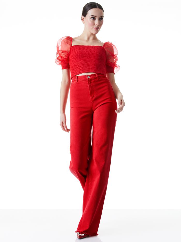 LISBETH SMOCKED BODICE CROP TOP - BRIGHT POPPY image 4 - ALICE + OLIVIA