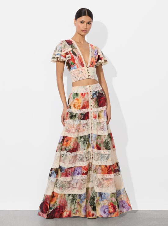 STORM FLORAL SM-ADIRA TIERED MAXI SKIRT