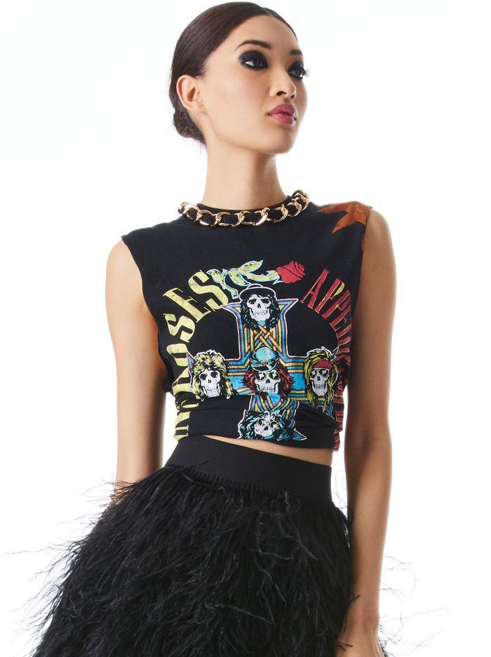 MILLER CHAIN NECK BOYFRIEND TEE - BLACK/MULTI - Alice And Olivia