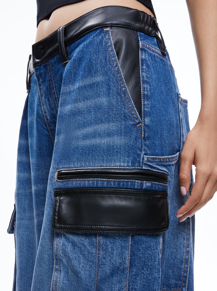 JOETTE COMBINATION VEGAN LEATHER CARGO JEAN - BROOKLYN BLUE image 3 - Alice And Olivia