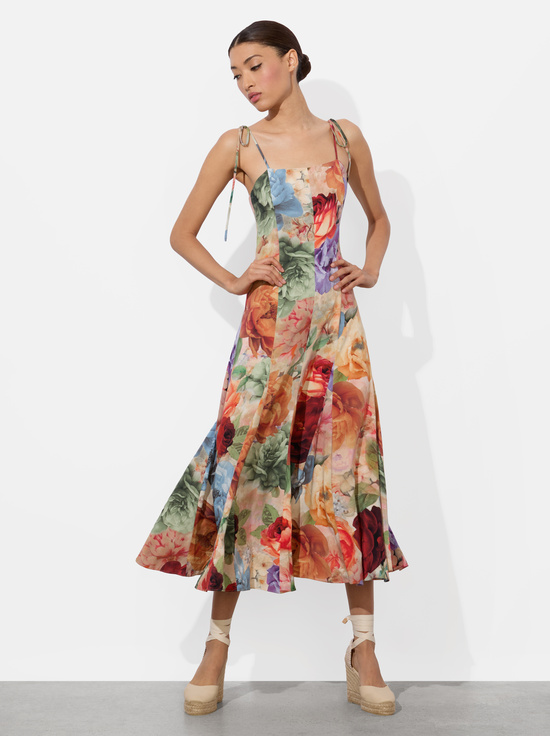 STORM FLORAL LG-JEANETTE PANELED MIDI DRESS
