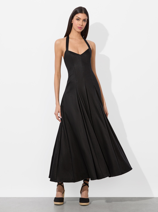 BLACK-ISABELLE FLARED MIDI DRESS