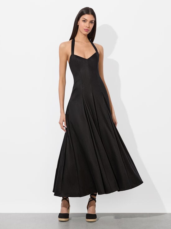 BLACK-ISABELLE FLARED MIDI DRESS