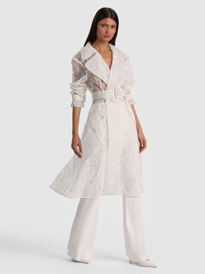 NEVADA EMBROIDERED SHEER TRENCH COAT - OFF WHITE image 1 - ALICE + OLIVIA