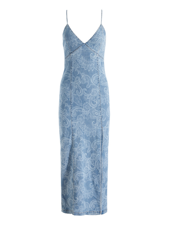 LASER PAISLEY-JULIETTA DENIM MIDI DRESS
