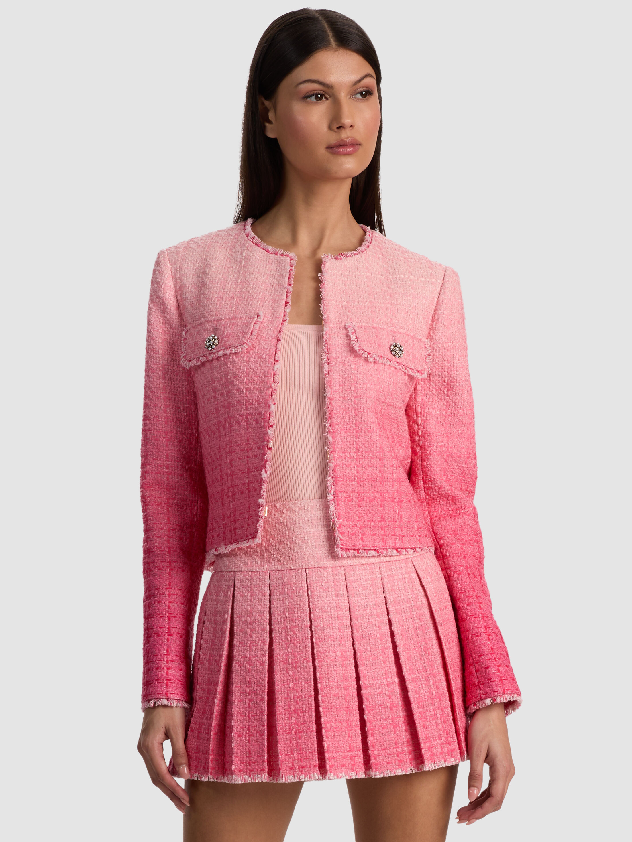 DUMONT EMBELLISHED TWEED JACKET in ASCENDANT OMBRE ENGLISH ROSE