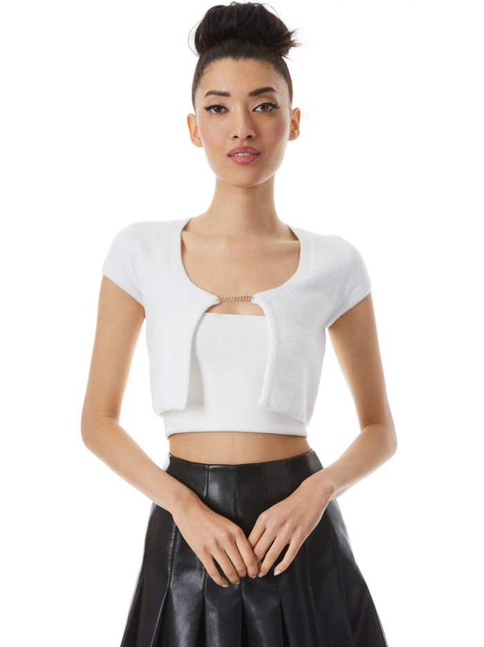 RINA CROPPED OPEN PULLOVER - SOFT WHITE - Alice And Olivia