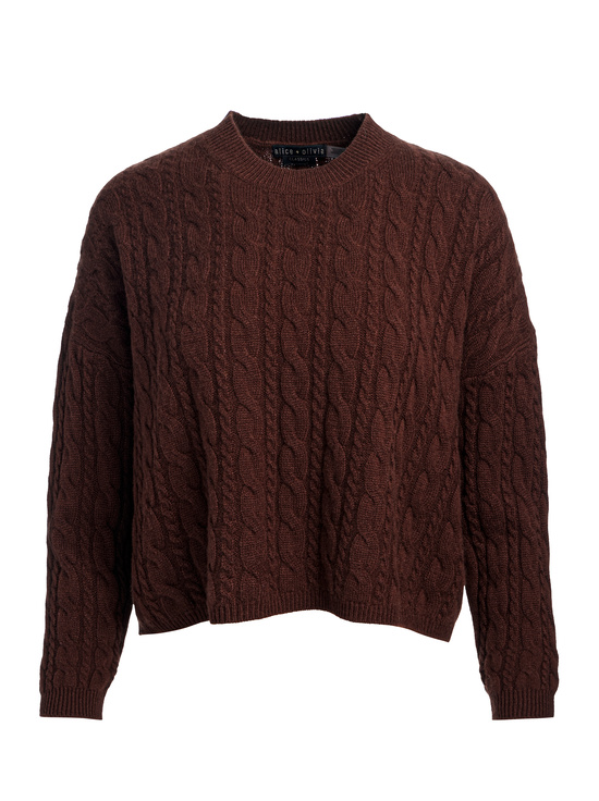 DARK CHOCOLATE-CECILIE CASHMERE CABLEKNIT PULLOVER