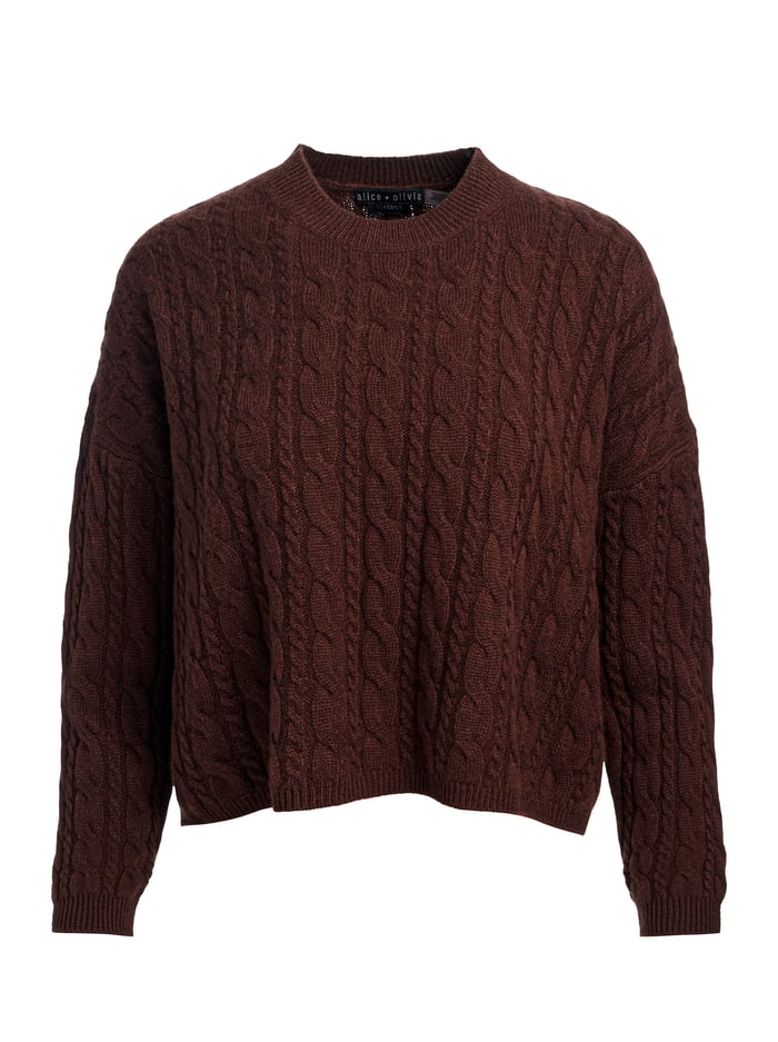 CECILIE CASHMERE CABLEKNIT PULLOVER - DARK CHOCOLATE image 5 - Alice And Olivia