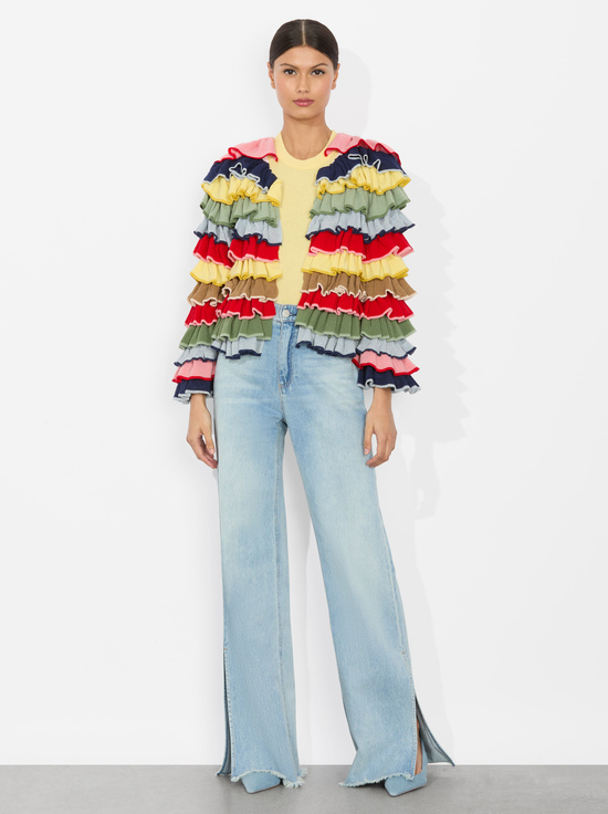 MULTI-FAWN RUFFLE CARDIGAN