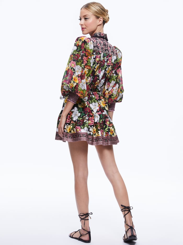 TIFFIE PUFF SLEEVE MINI DRESS - JUNIPER FLORAL BLACK image 1 - Alice And Olivia