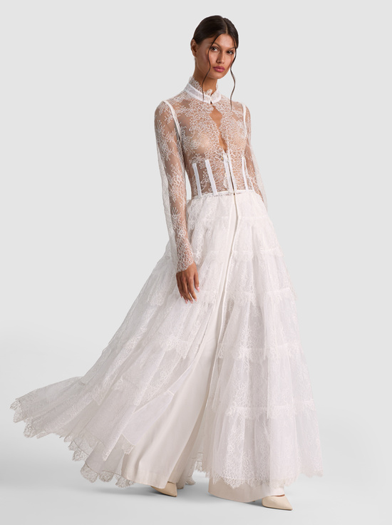 OFF WHITE-XAVIER TIERED LACE MAXI COAT