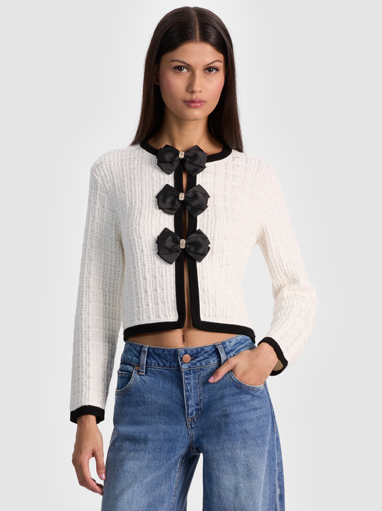 SOFT WHITE/BLACK-AKIRA BOW CARDIGAN