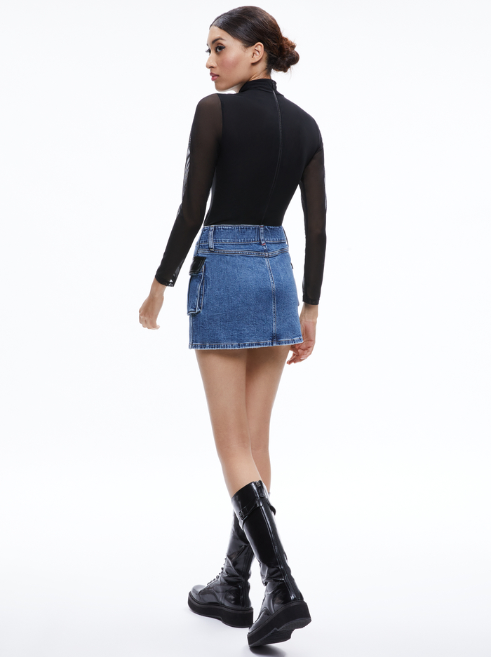 RAHMI VEGAN LEATHER CARGO DENIM MINI SKIRT - BROOKLYN BLUE image 1 - ALICE + OLIVIA
