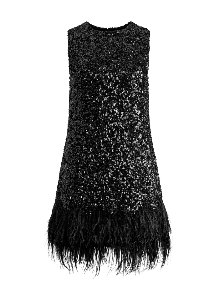 COLEY EMBELLISHED FEATHER TRIM MINI DRESS - BLACK image 5 - Alice And Olivia