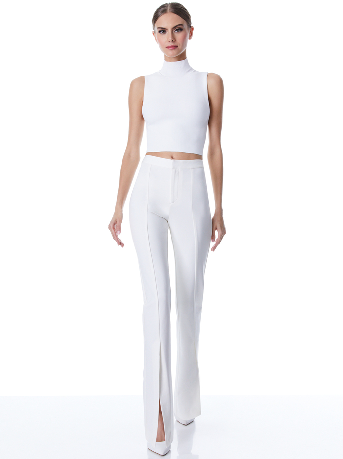 BRICE HIGH WAISTED SLIM FRONT SLIT PANT - ECRU image 4 - Alice And Olivia