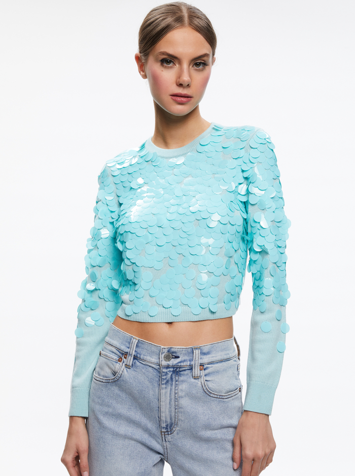 DELFINA CROPPED PAILLETTE PULLOVER - JULEP - Alice And Olivia