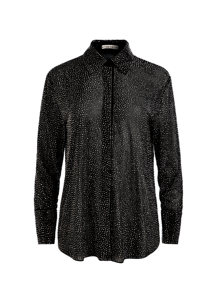 FINELY EMBELLISHED OVERSIZED BUTTON DOWN - BLACK image 5 - Alice And Olivia