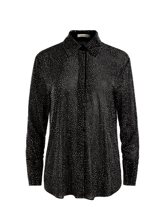 BLACK-FINELY EMBELLISHED OVERSIZED BUTTON DOWN