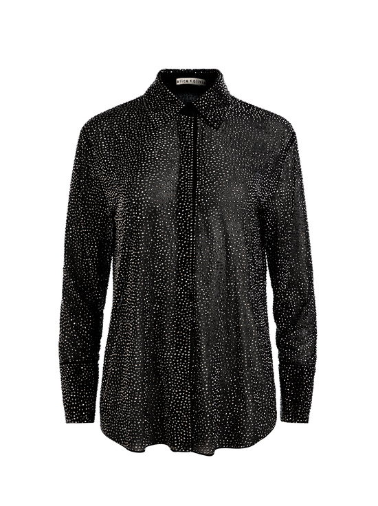 BLACK-FINELY EMBELLISHED OVERSIZED BUTTON DOWN