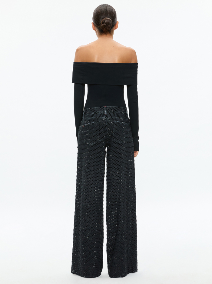 TRISH LOW RISE EMBELLISHED BAGGY JEAN - MAYA CHARCOAL BLACK/BLACK image 2 - Alice And Olivia