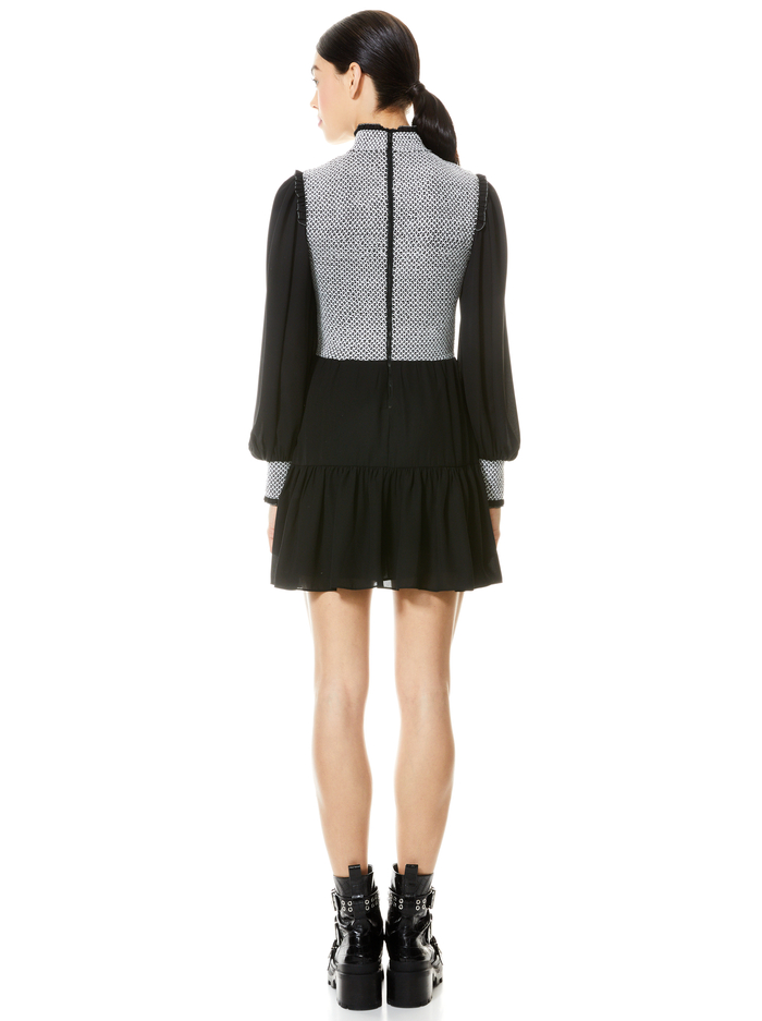 ELVIRA SMOCKED MOCK NECK MINI DRESS  - BLACK/WHITE image 1 - Alice And Olivia