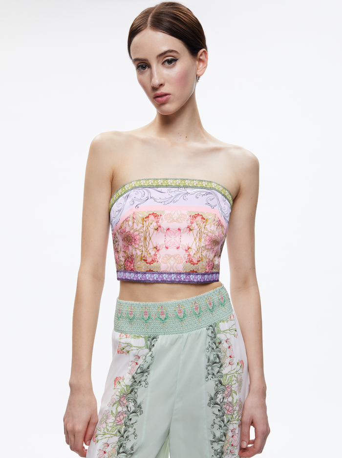 CERESI SMOCKED BACK BANDEAU TOP - FLORAL FEST - Alice And Olivia