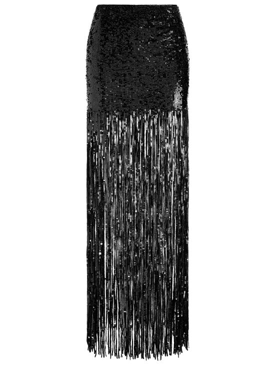 BLACK-KENDRA SEQUIN FRINGE MAXI SKIRT