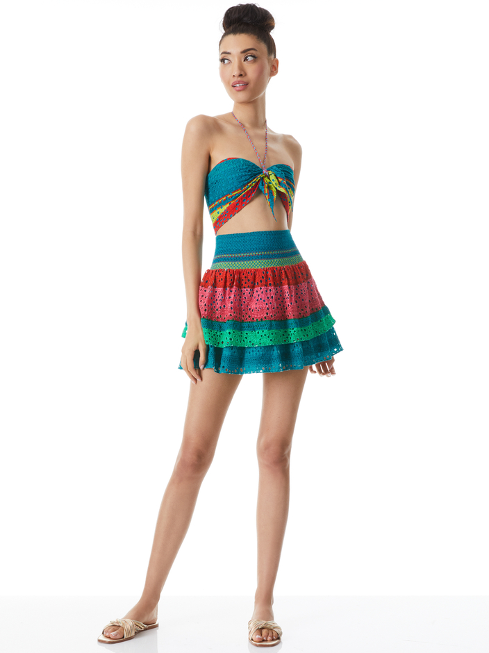 LIVIA TIE FRONT HALTER TOP + BETHIE SMOCKED TIERED MINI SKIRT - 