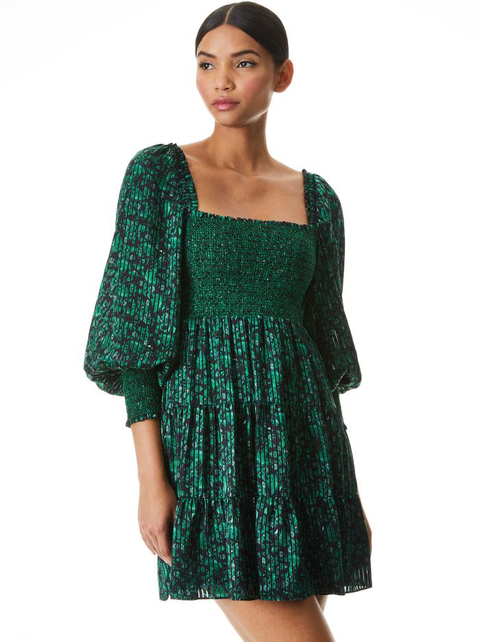 ROWEN TIERED MINI DRESS - MAKING PLANS DARK EMERALD image 2 - Alice And Olivia