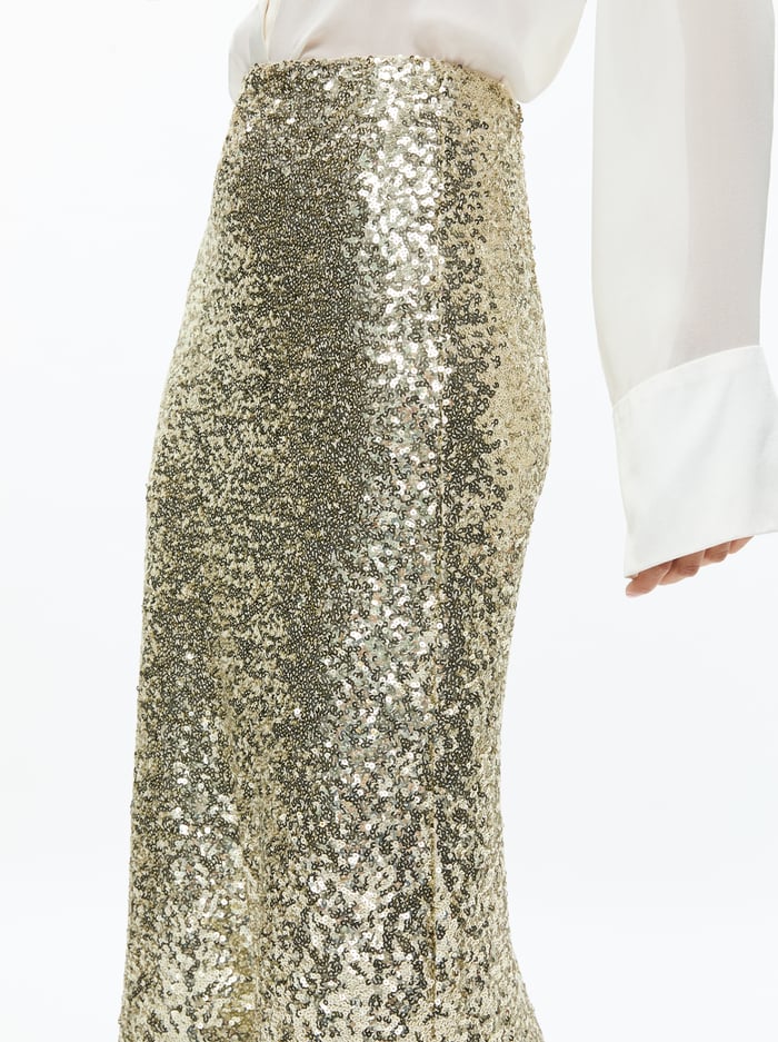 MAEVE SEQUIN KICK FLARE SLIP SKIRT - PALE GOLD image 3 - Alice And Olivia